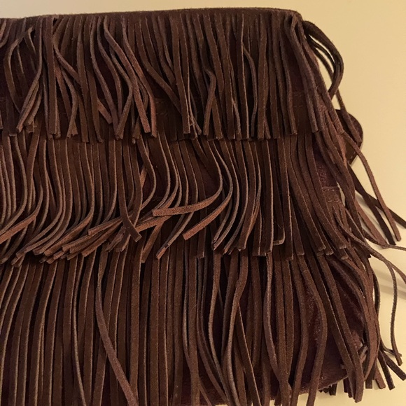 bebe Dark Brown Fringe Clutch with Heart Tags - Picture 6 of 9
